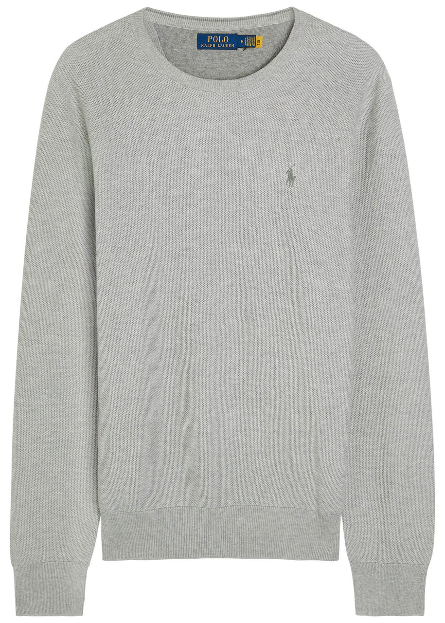Polo Ralph Lauren Logo-embroidered Waffle-knit Jumper In Gray