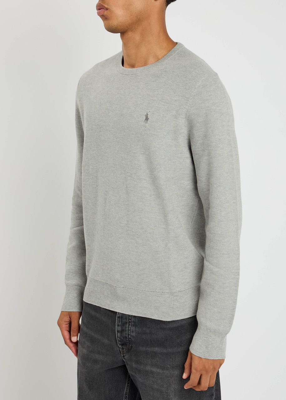 Polo Ralph Lauren Logo-embroidered Waffle-knit Jumper In Gray