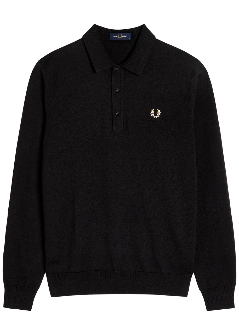 Fred Perry Logo-embroidered Wool-blend Polo Shirt In Black