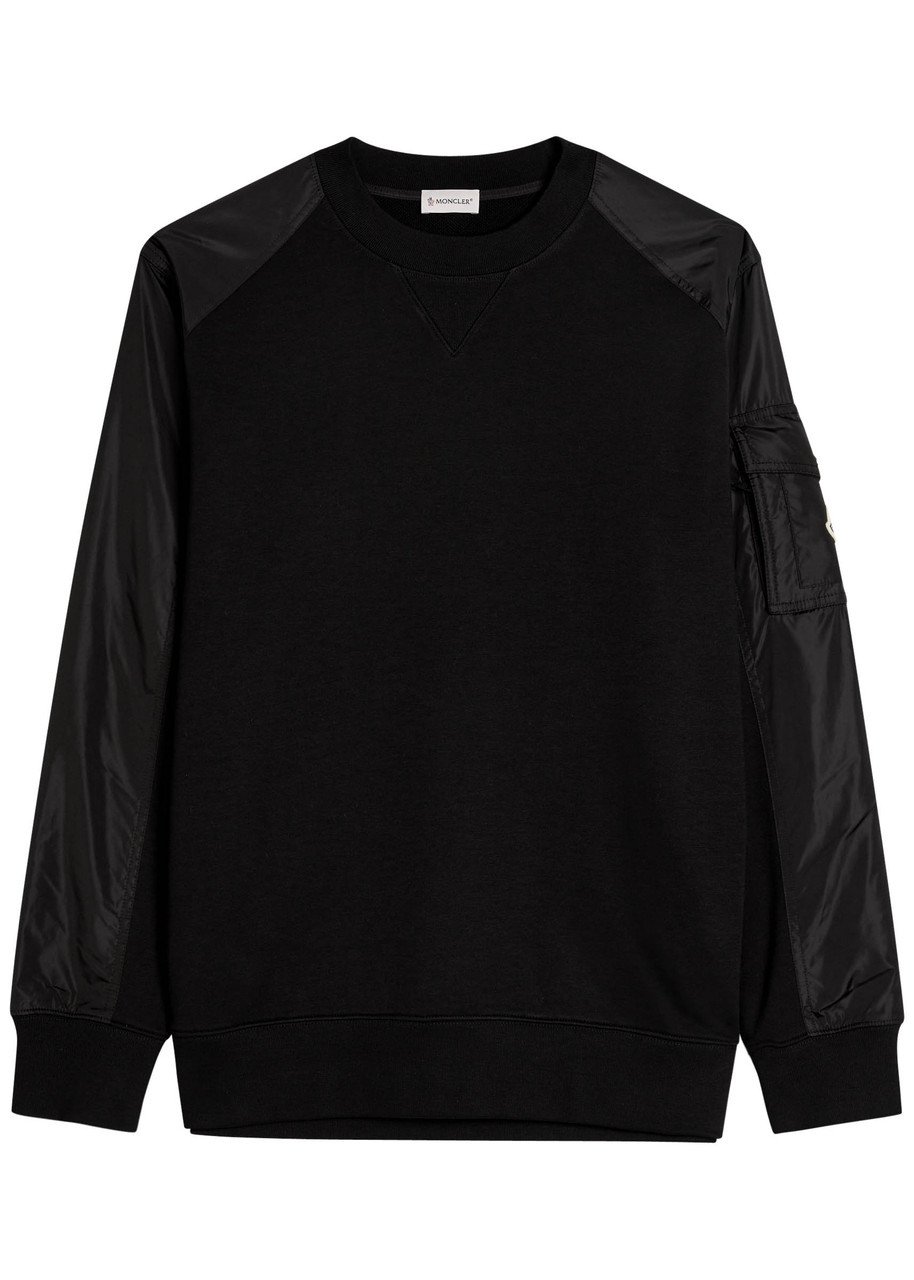 Moncler Mens Black Logo-patch Contrast-sleeve Cotton-blend Sweatshirt In Black