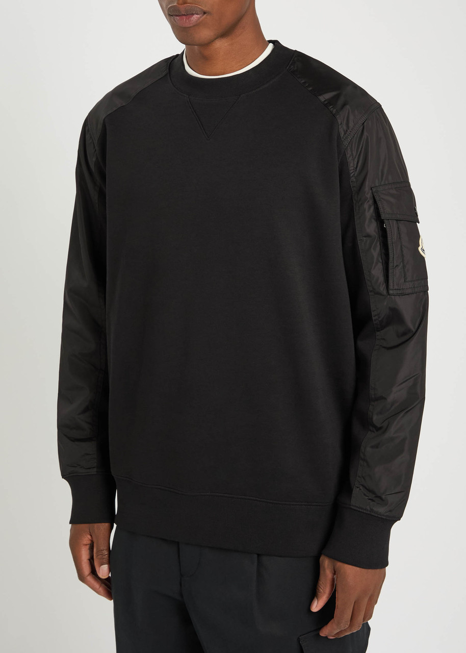 Moncler Mens Black Logo-patch Contrast-sleeve Cotton-blend Sweatshirt In Black