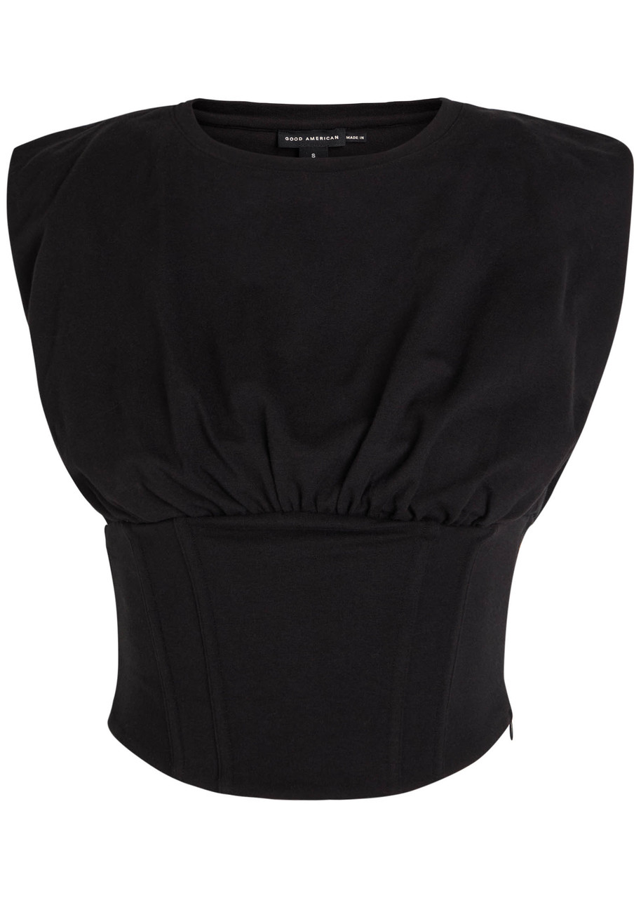 Good American Stretch-cotton Corset Top In Black