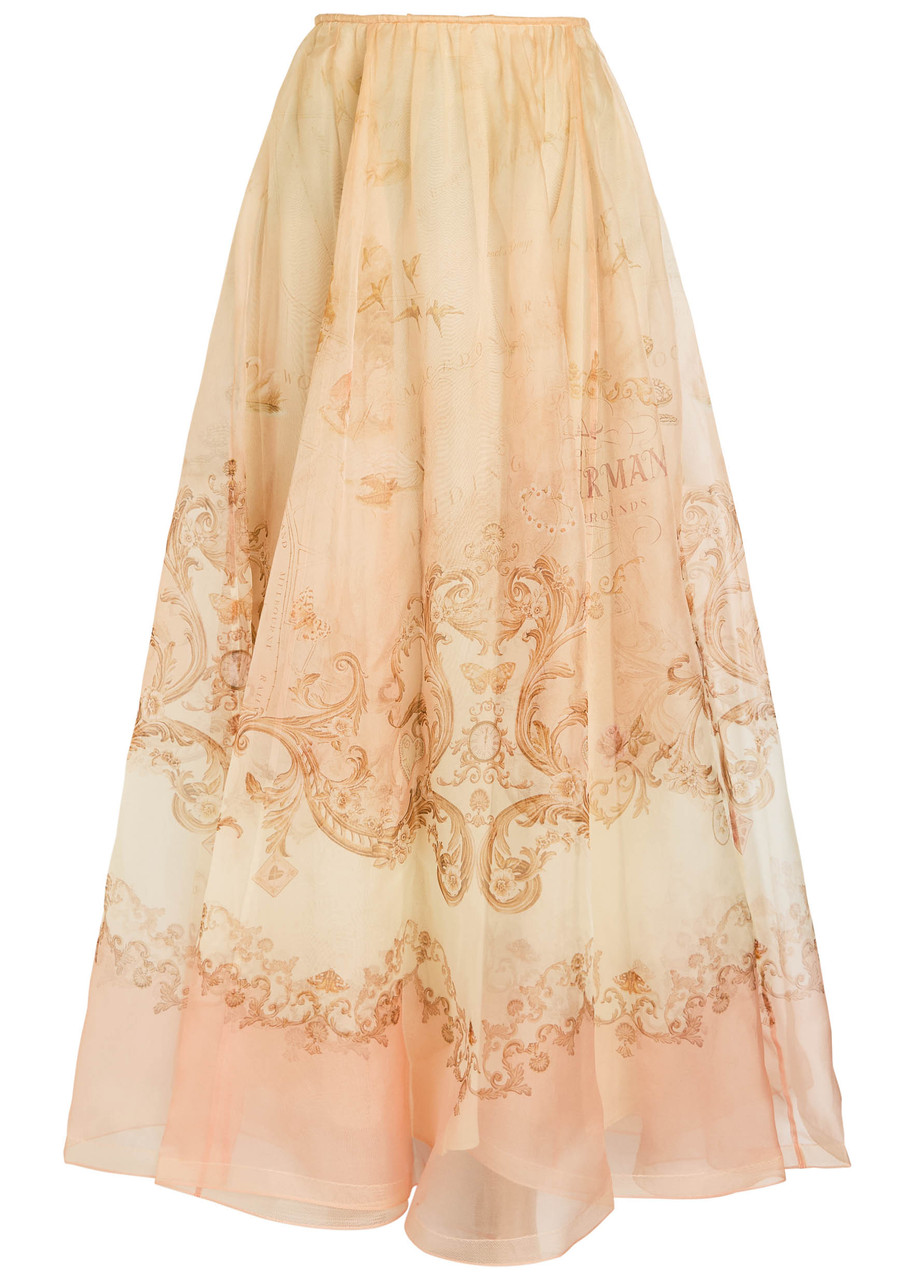 Zimmermann Hypnotic Printed Silk-organza Midi Skirt In Multi