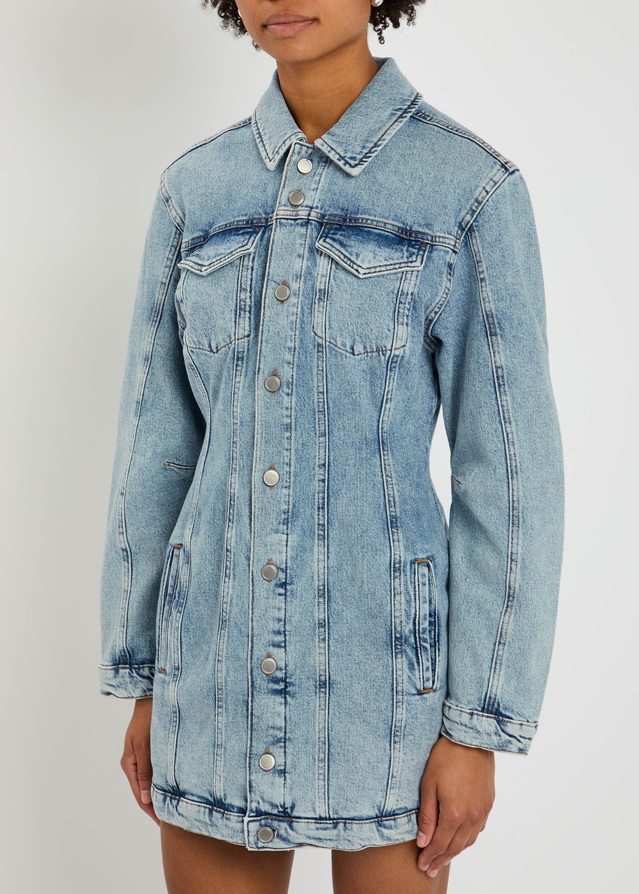 Good American Barrel Long Sleeve Denim Mini Shirtdress In Blue