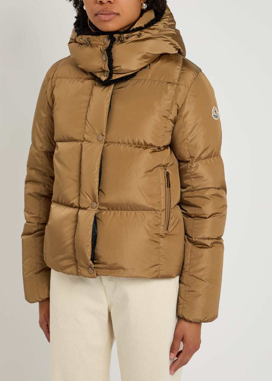 Moncler Castelnou Square-quilted Hooded Short Down Jacket In Sand