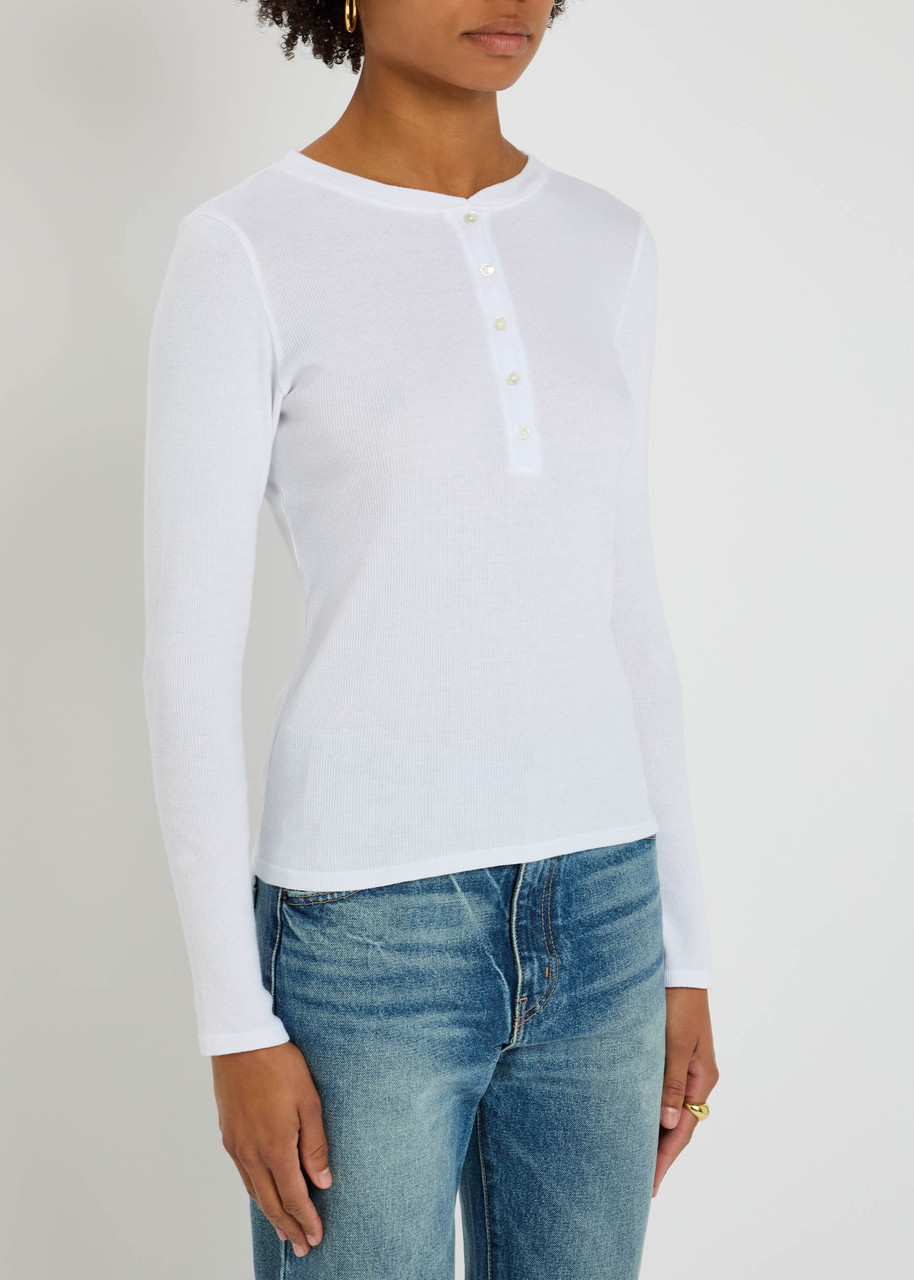 Nili Lotan Jordan Henley Ribbed Cotton Top In White