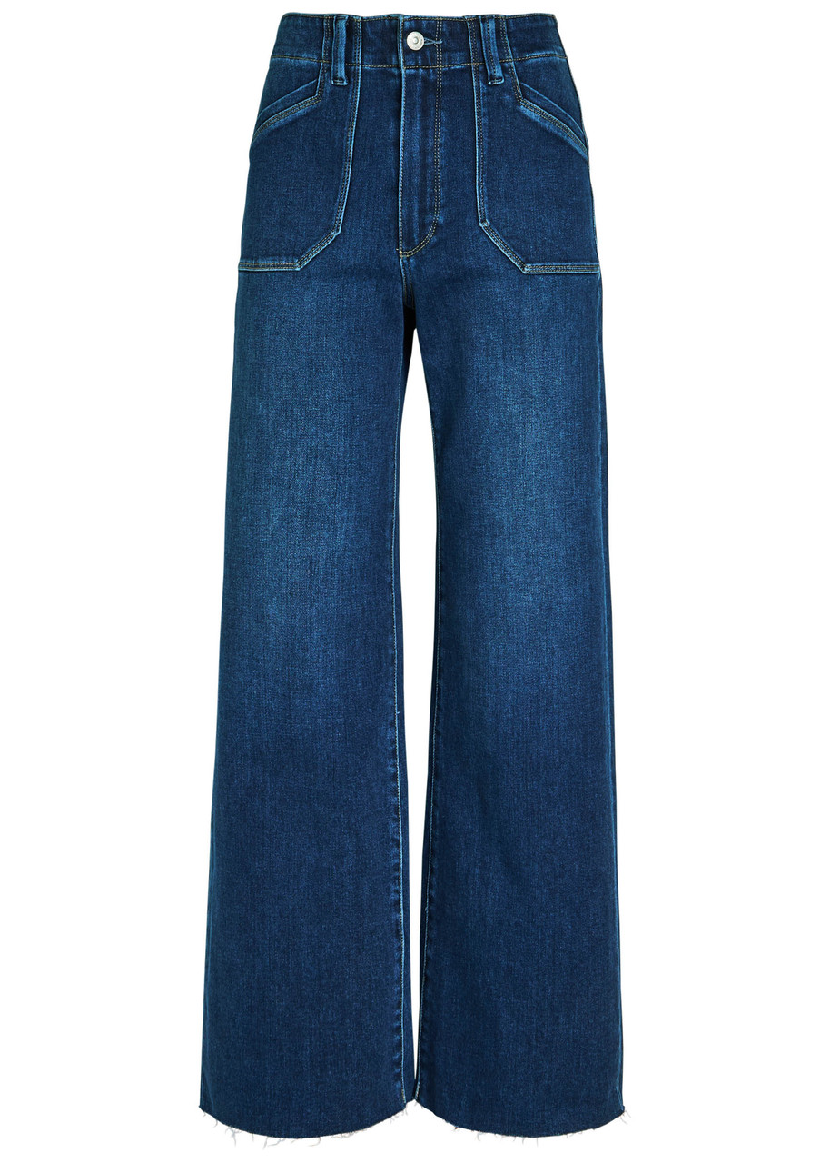 Paige Anessa High Rise Raw Hem Wide Leg Jeans In Live Forever In Blue
