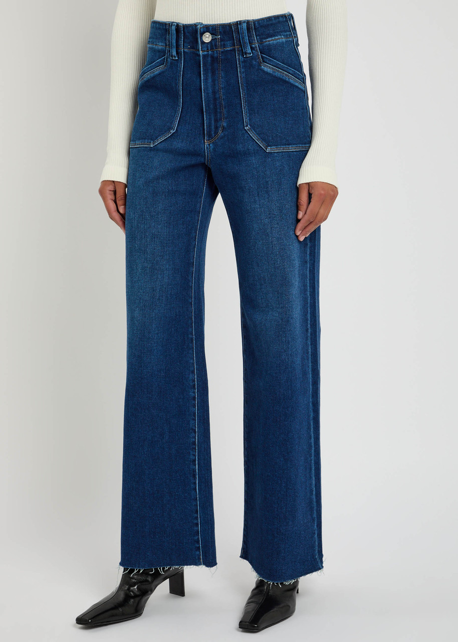 Paige Anessa High Rise Raw Hem Wide Leg Jeans In Live Forever In Blue