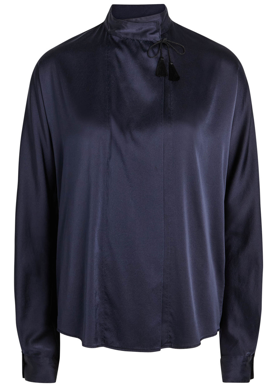 Forte Forte Forte_forte Wrap-front Stretch-silk Blouse In Blue