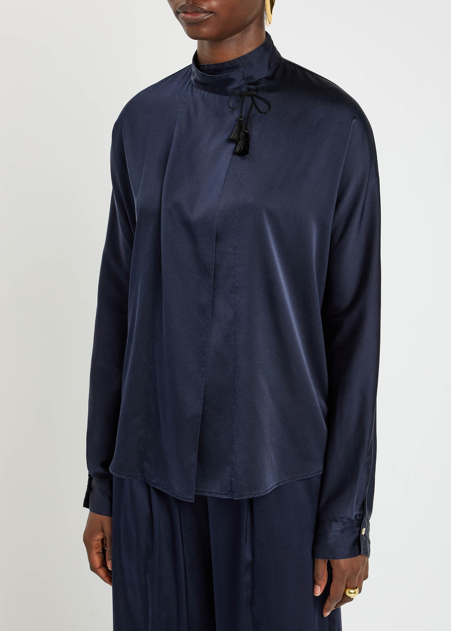 Forte Forte Forte_forte Wrap-front Stretch-silk Blouse In Blue