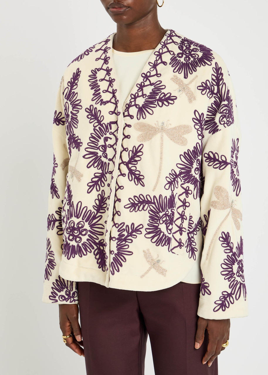  Forte_forte Embroidered Velvet Jacket - Cream - 1 (uk 8 / S) 