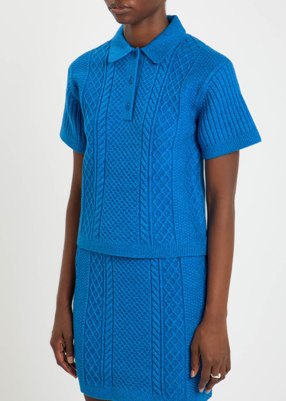Jw Anderson Cable-knit Polo Shirt In Blue
