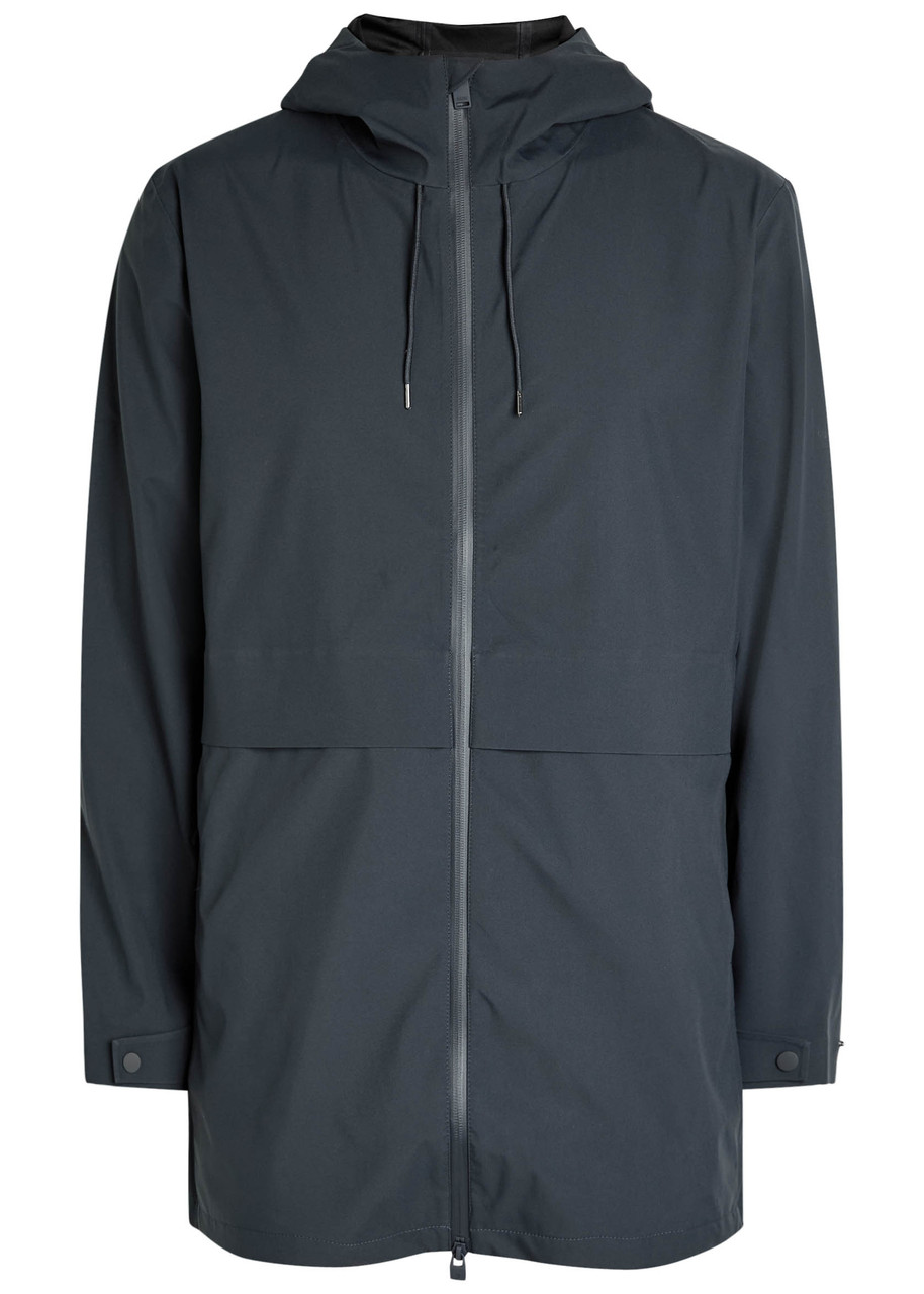 Rains Suva Long Hooded Shell Jacket In Blue