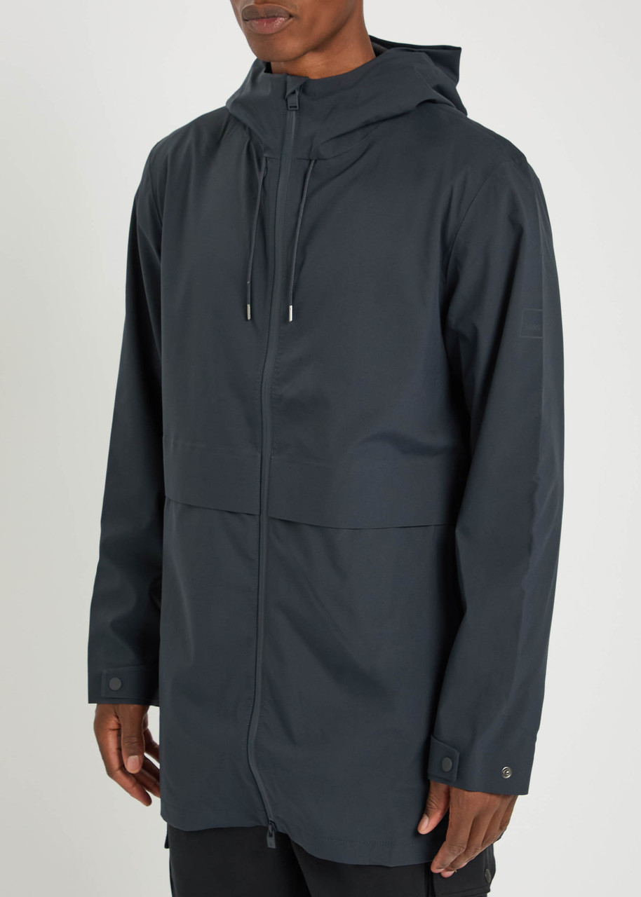 Rains Suva Long Hooded Shell Jacket In Blue