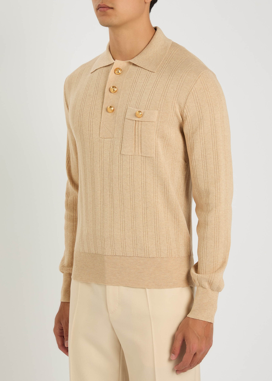 Valentino Garavani Fine-knit Polo Jumper In Brown