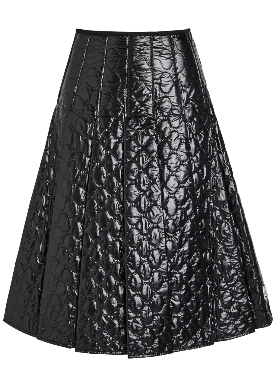 Moncler Gonna Quilted Pleated Shell Midi Skirt In Black