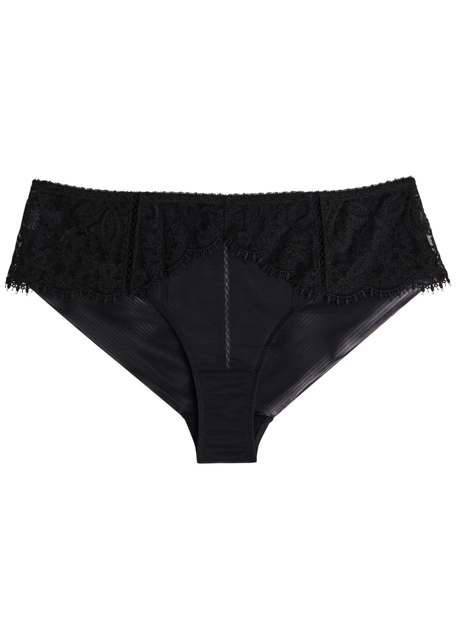 Simone Perele Simone Pérèle Précieuse Floral-embroidered Mesh Briefs In Black