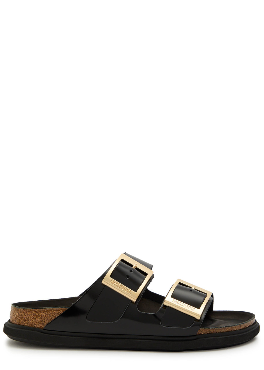 Birkenstock Arizona Droplet Patent Leather Sliders - Black - 39 (IT39/ UK6)