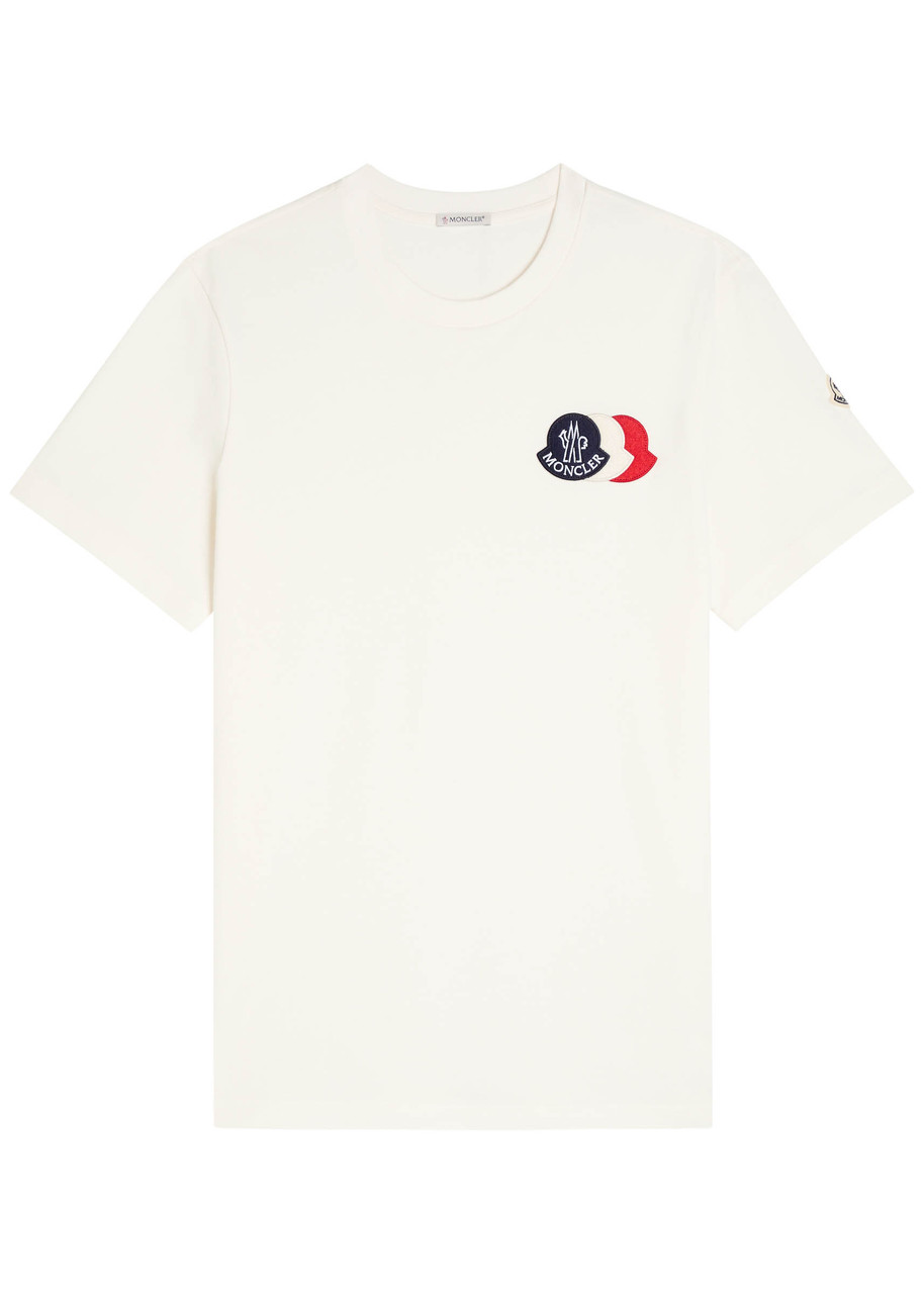 Moncler Cotton T-shirt With Ribbed Crew Neck And Signature Logo Patches In Neutral