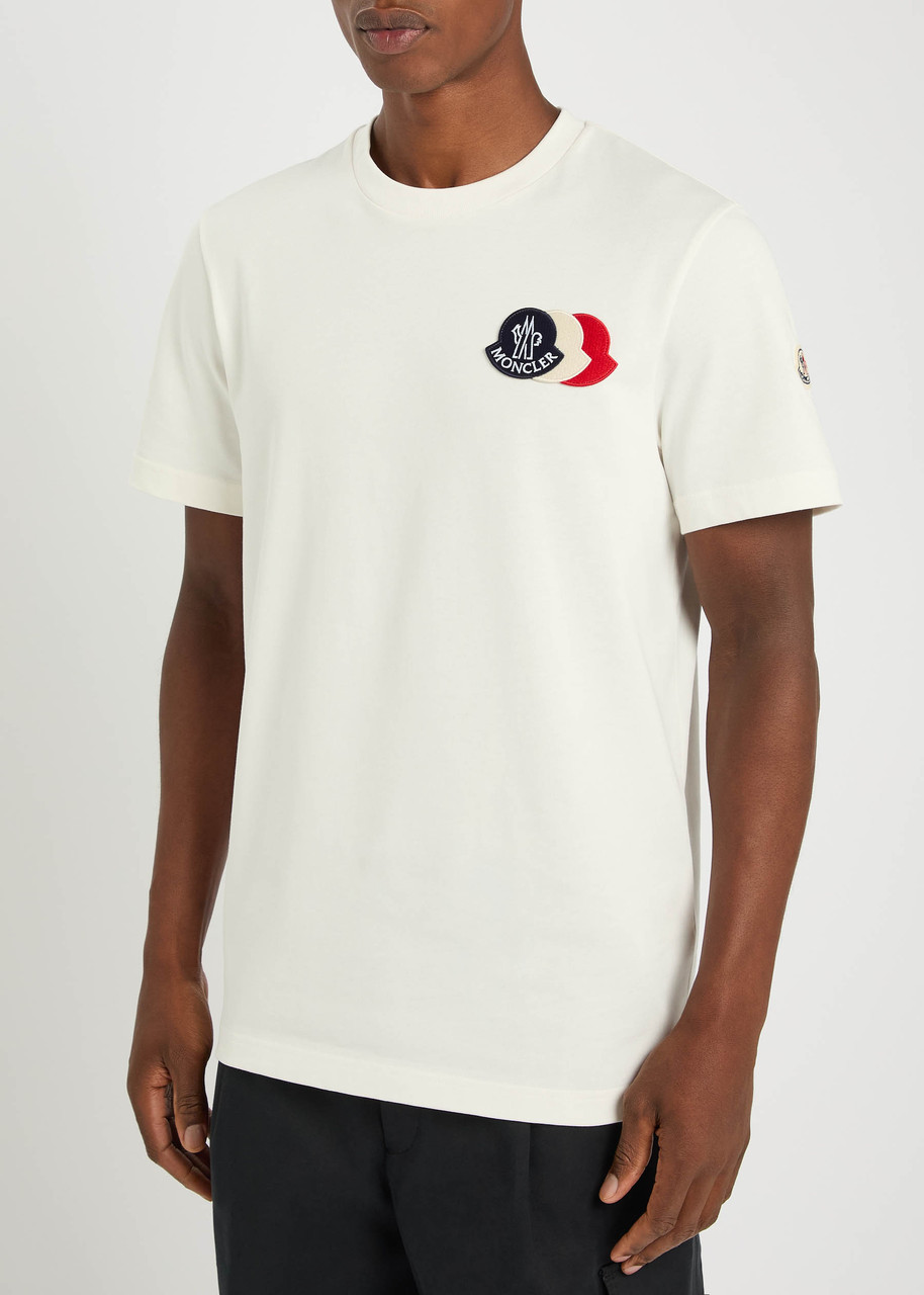 Moncler Cotton T-shirt With Ribbed Crew Neck And Signature Logo Patches In Neutral