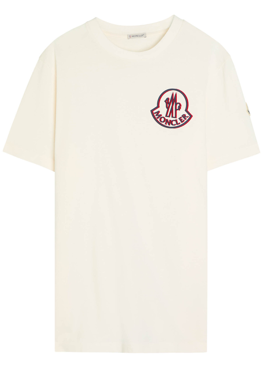 Moncler Flocked Logo T-shirt In Organic Cotton With Aesthetics In White