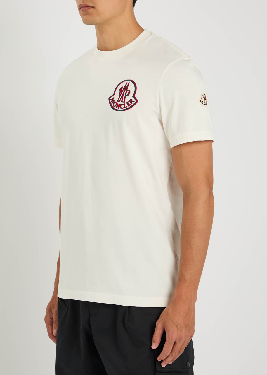Moncler Flocked Logo T-shirt In Organic Cotton With Aesthetics In White