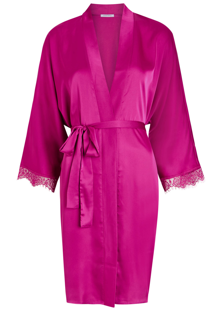 Simone PÉRÈLE Satin Secrets Lace-trimmed Robe - Pink - L/XL (UK16/XL)