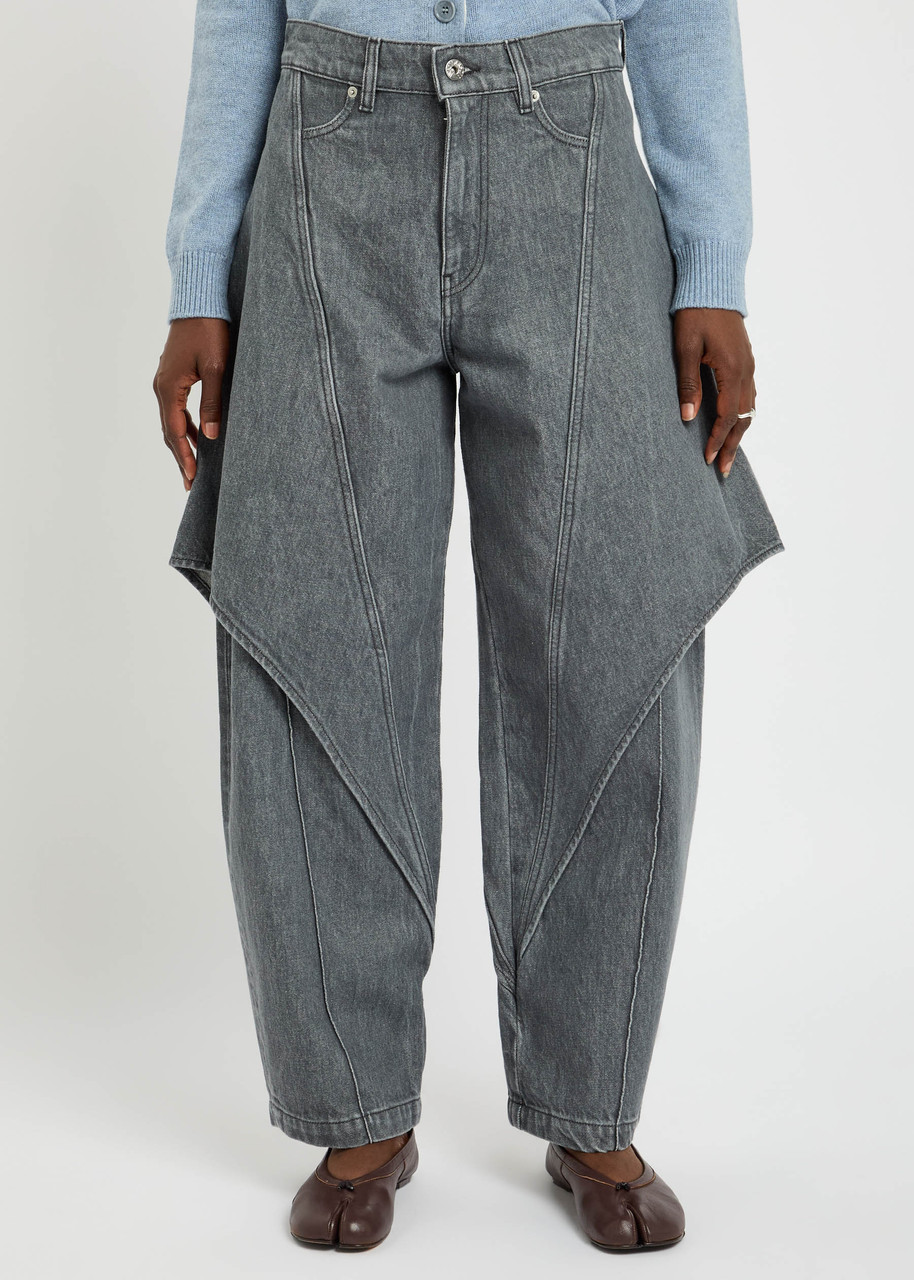 Jw Anderson Mens Light Grey Cropped Sculptural Denim Jeans In Gray