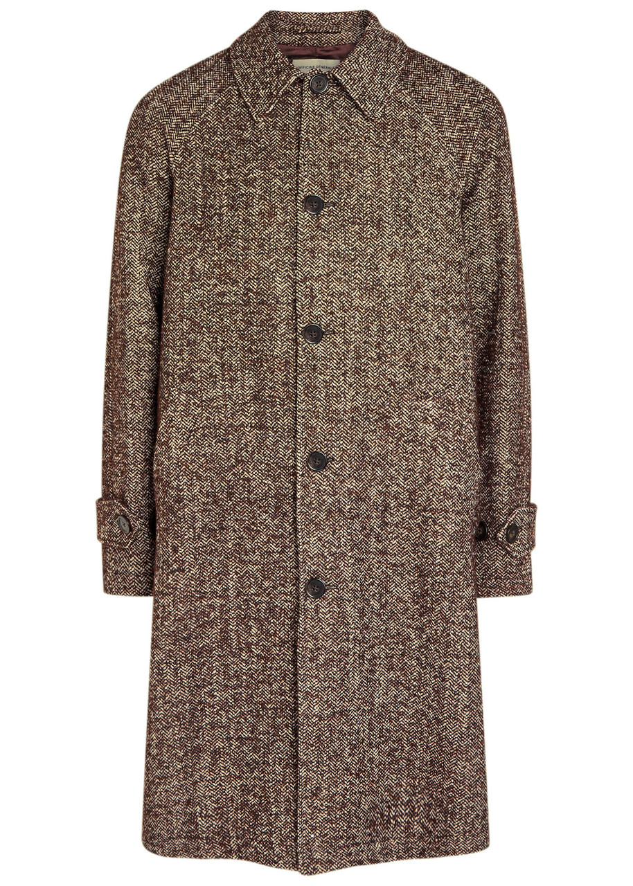 Officine Generale Wool-blend Herringbone Overcoat In Brown
