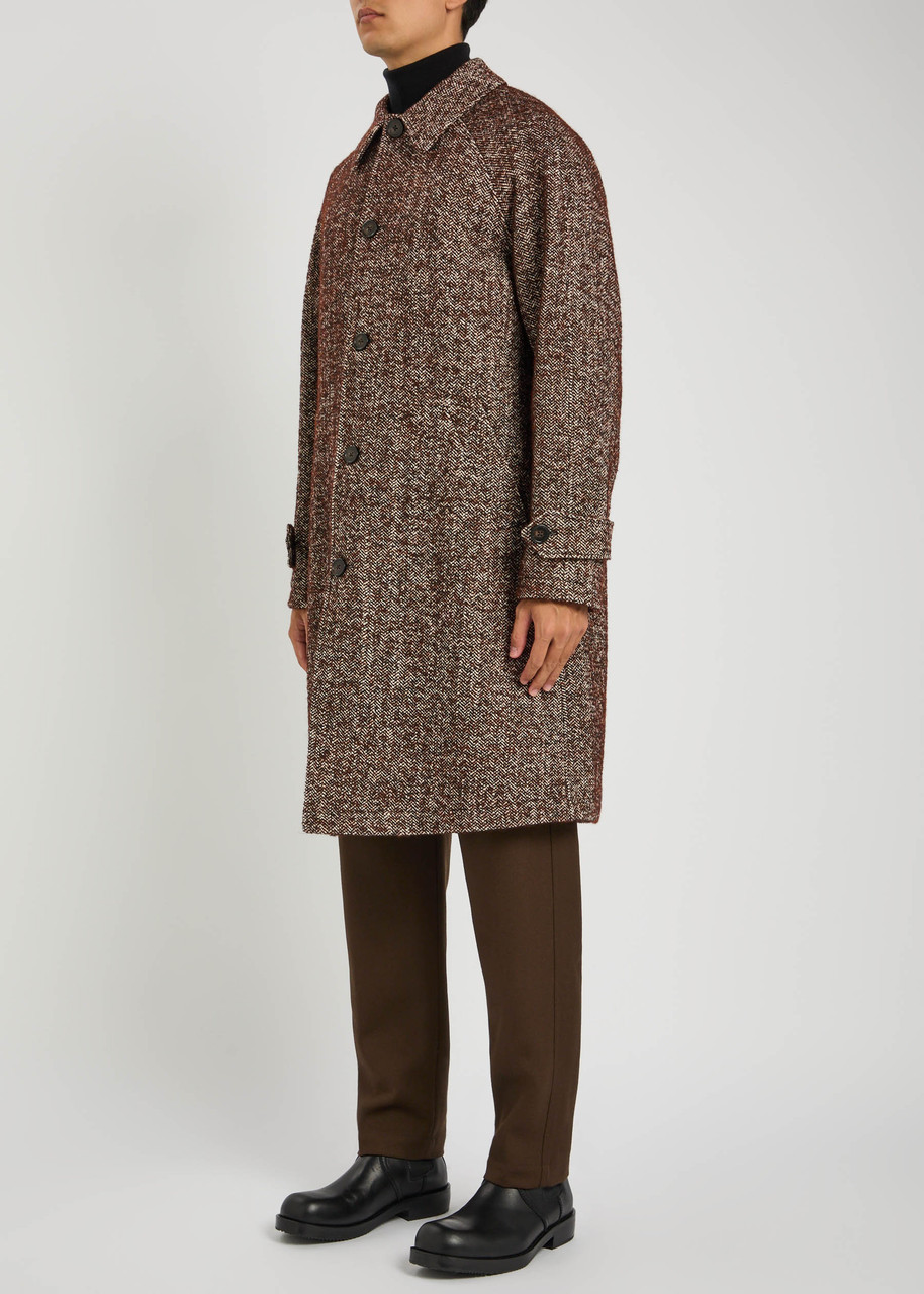 Officine Generale Wool-blend Herringbone Overcoat In Brown