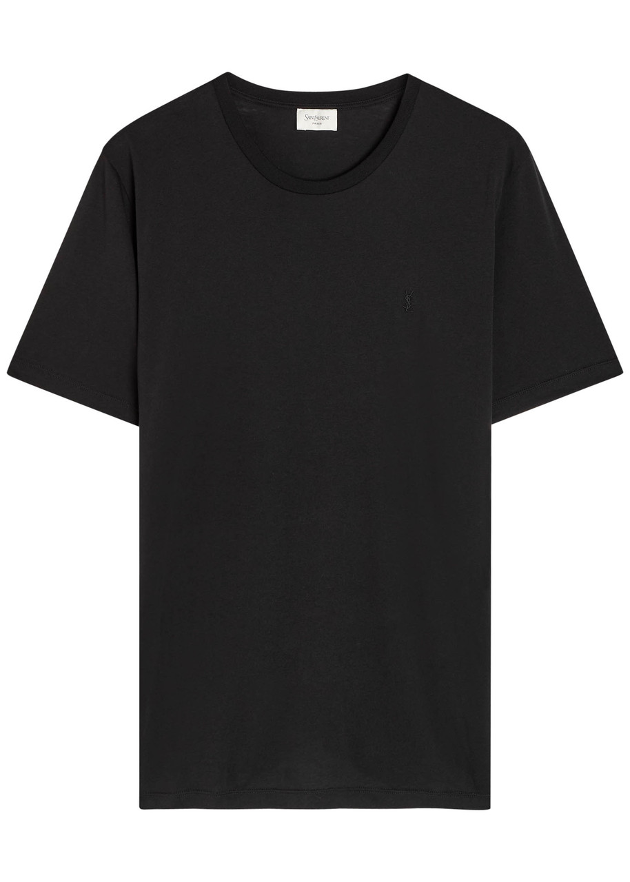 Saint Laurent Logo-embroidered Cotton T-shirt In Black