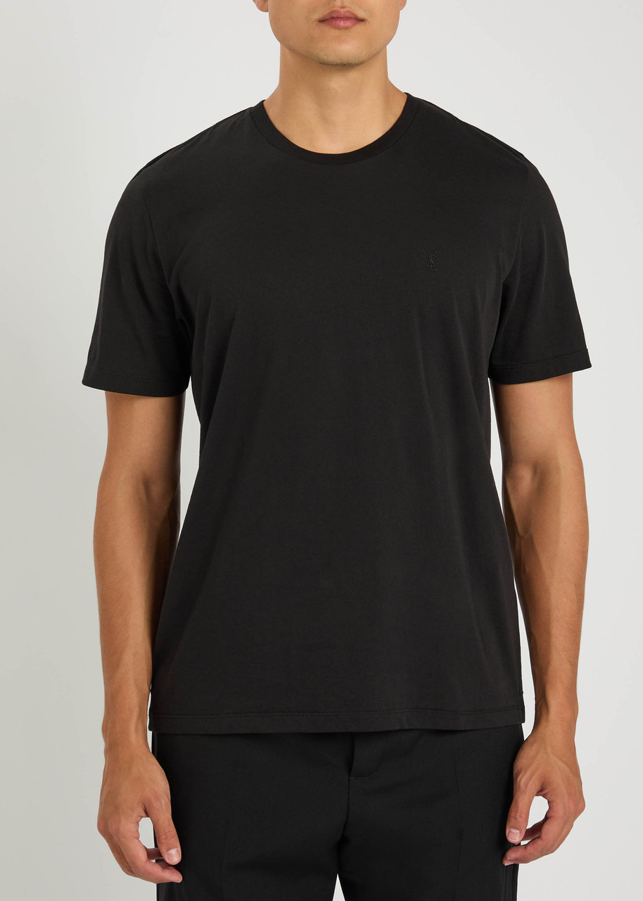 Saint Laurent Logo-embroidered Cotton T-shirt In Black