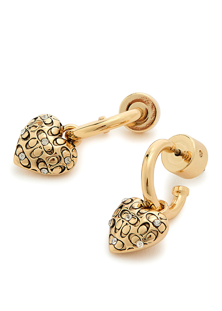 Coach Quilted Heart Hoop Earrings In Gold