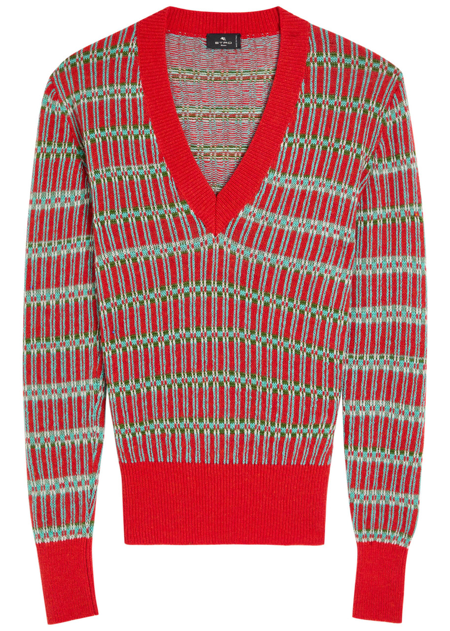 Etro V Neck Knitewear With Stripe Knitwear Multicolor In Red