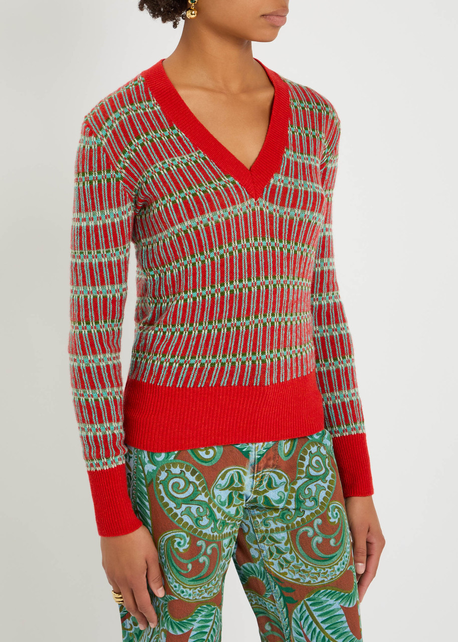 Etro V Neck Knitewear With Stripe Knitwear Multicolor In Red