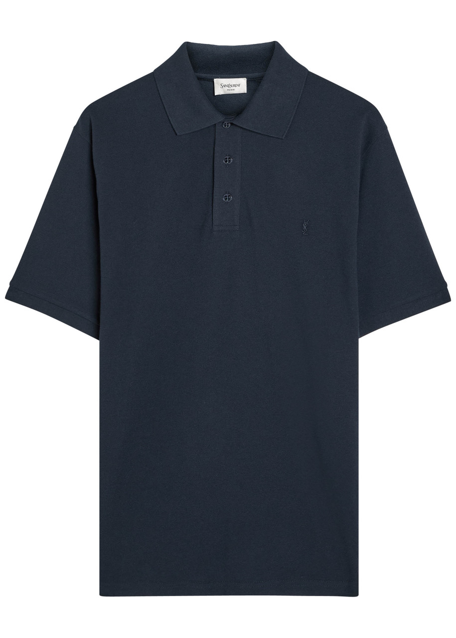 Saint Laurent Logo-embroidered Piqué Cotton-blend Polo Shirt In Black