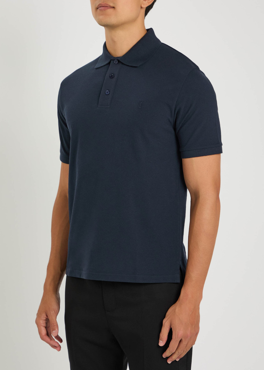 Saint Laurent Logo-embroidered Piqué Cotton-blend Polo Shirt In Black