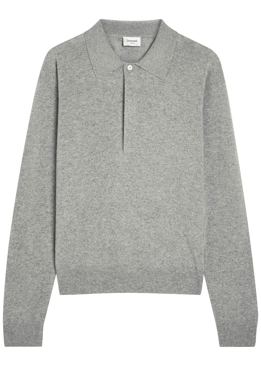 Saint Laurent Wool Polo Jumper In Gray