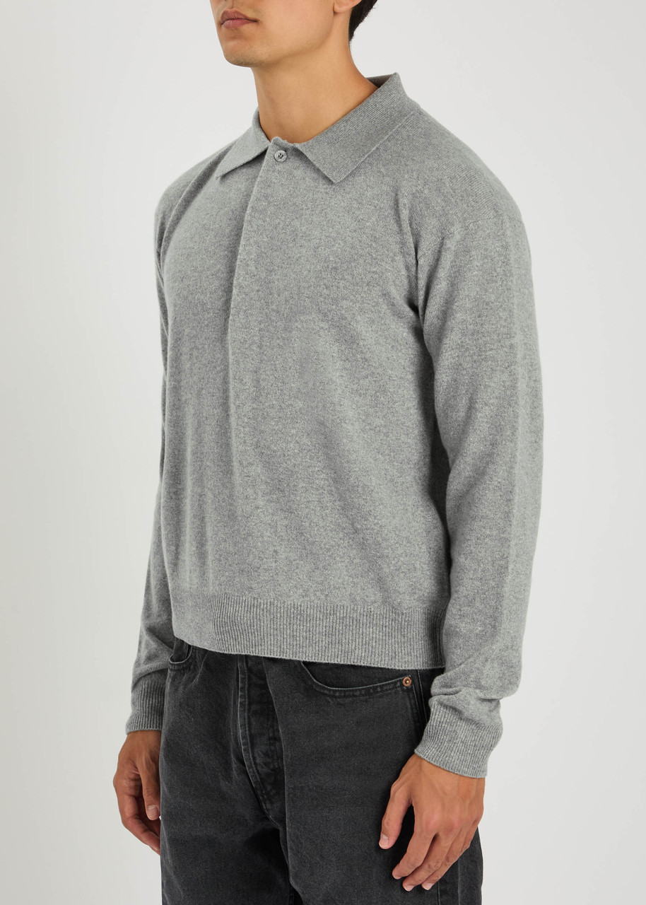 Saint Laurent Wool Polo Jumper In Gray