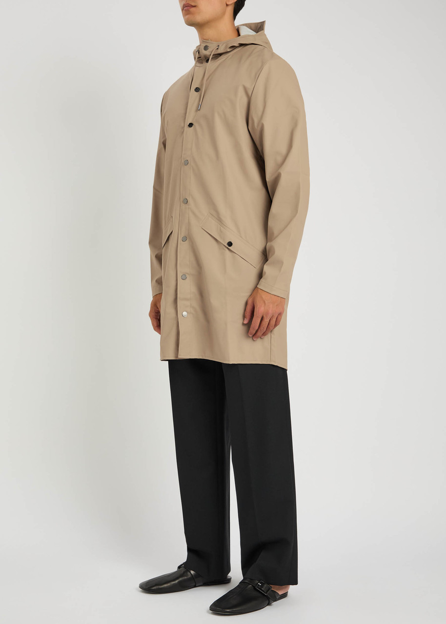 Rains Long Hooded Shell Jacket In Brown