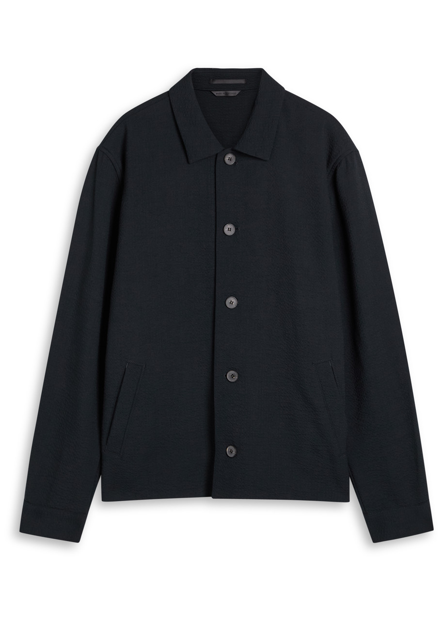 Sunspel Seersucker Stretch-wool Overshirt In Blue