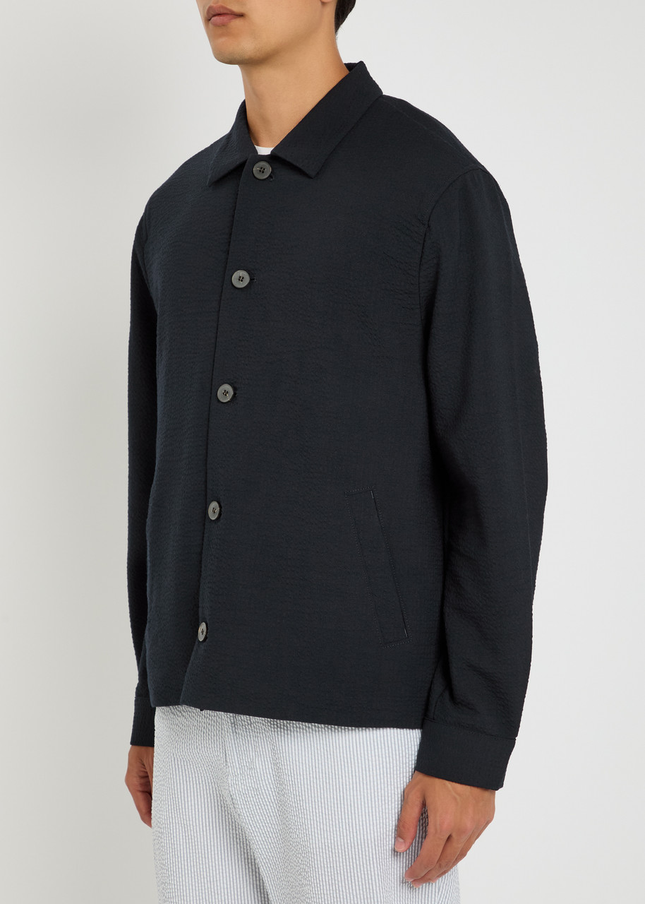 Sunspel Seersucker Stretch-wool Overshirt In Blue