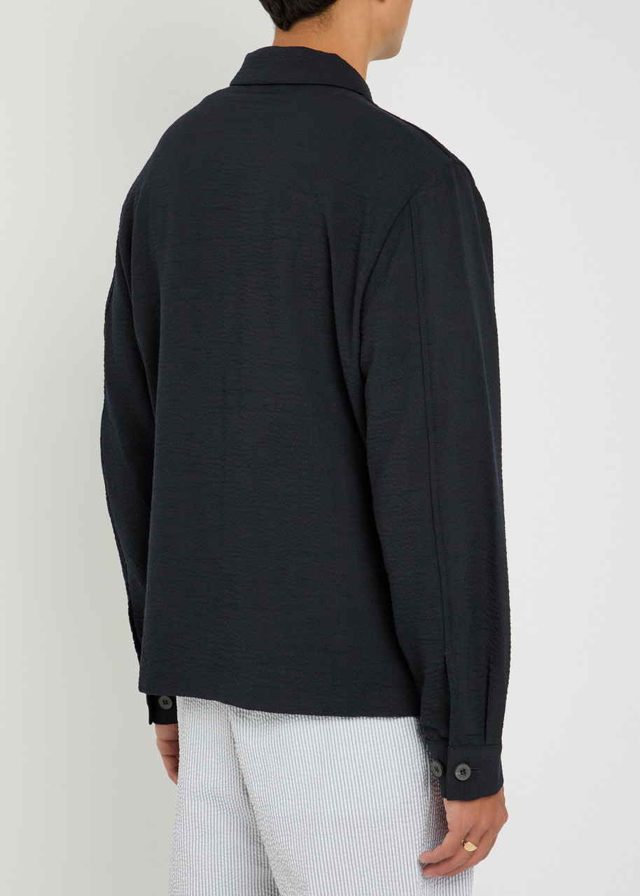  Sunspel Seersucker Stretch-wool Overshirt - Navy - Xl 