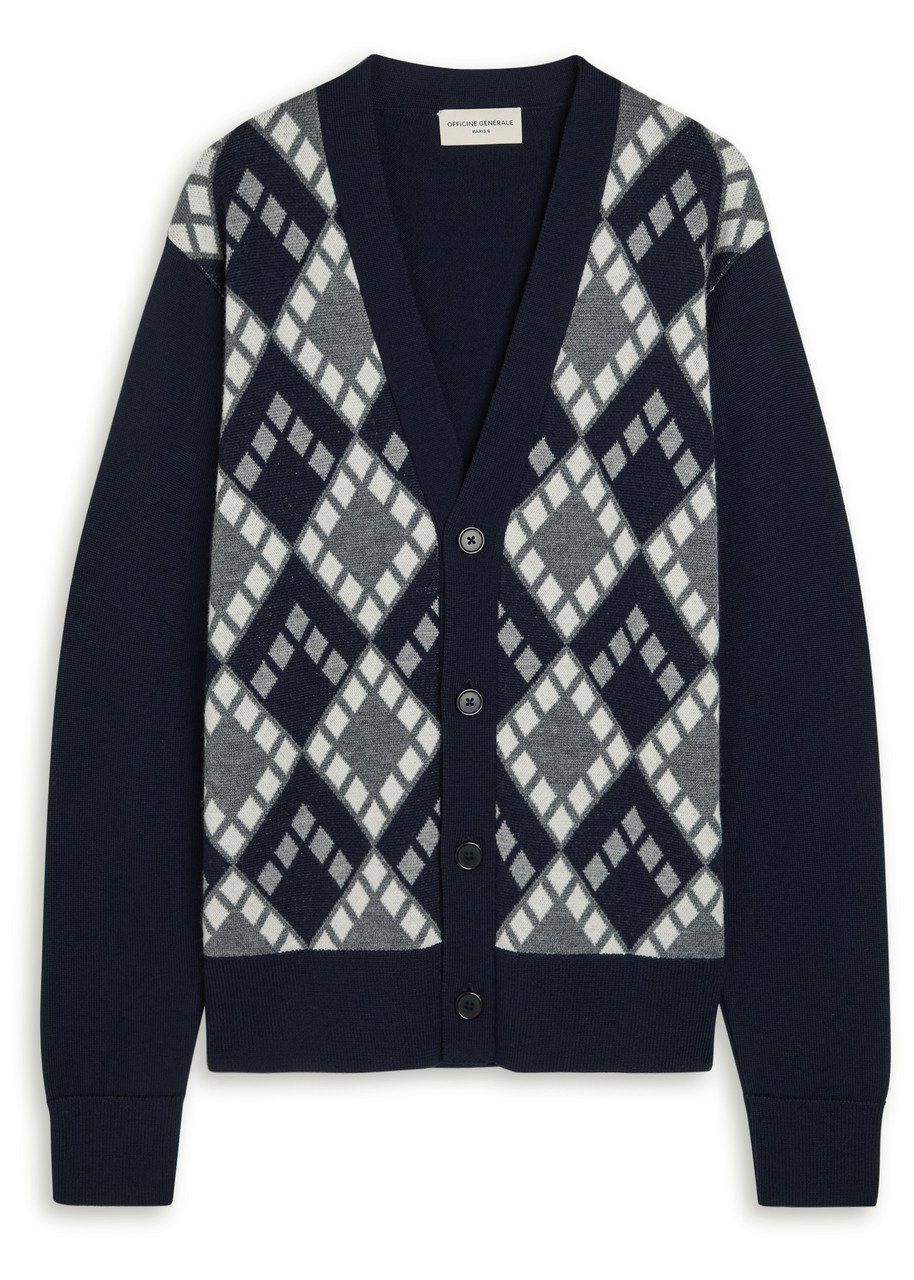 Officine Generale Officine Générale Pattern Wool Cardigan In Blue