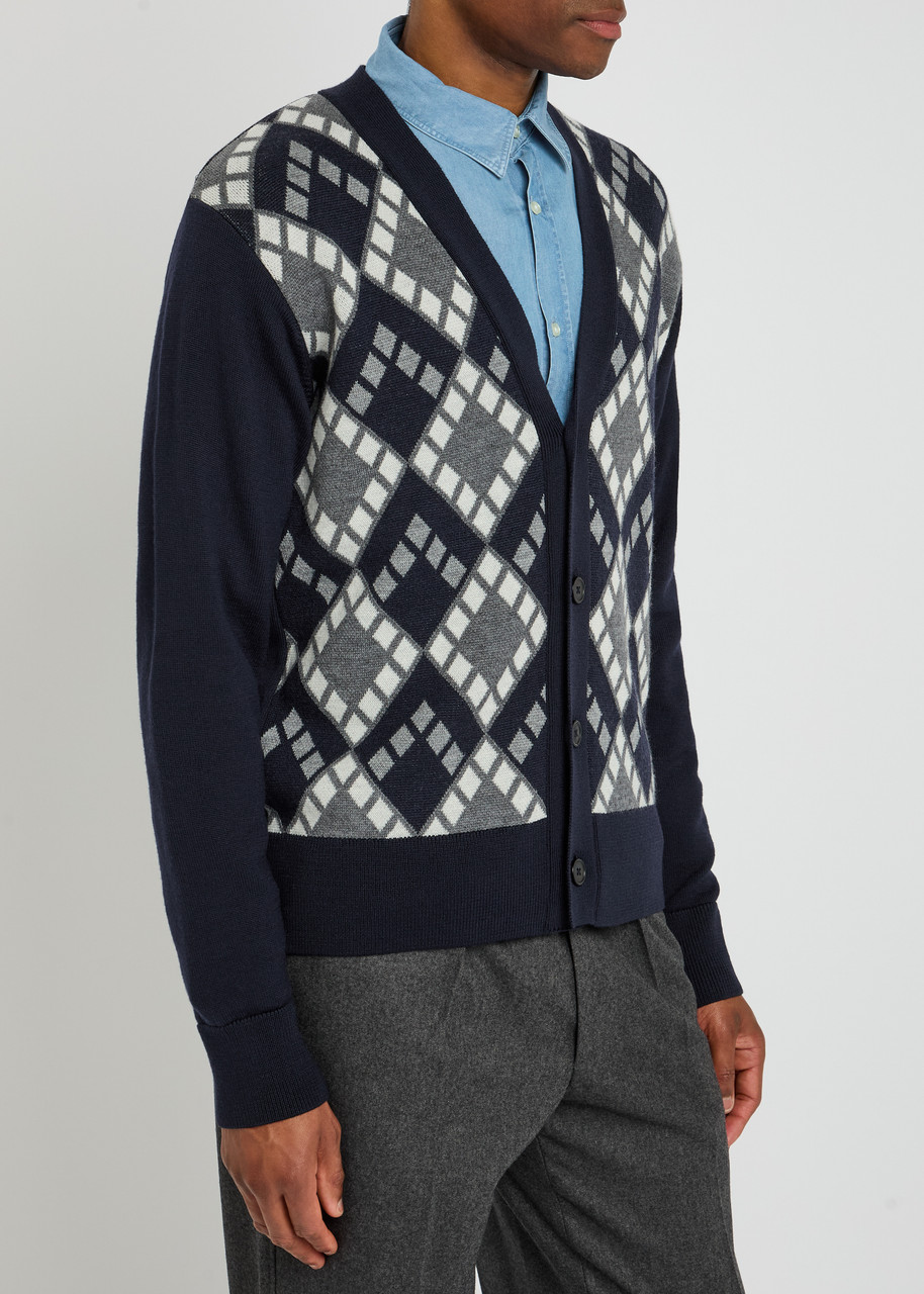 Officine Generale Officine Générale Pattern Wool Cardigan In Blue