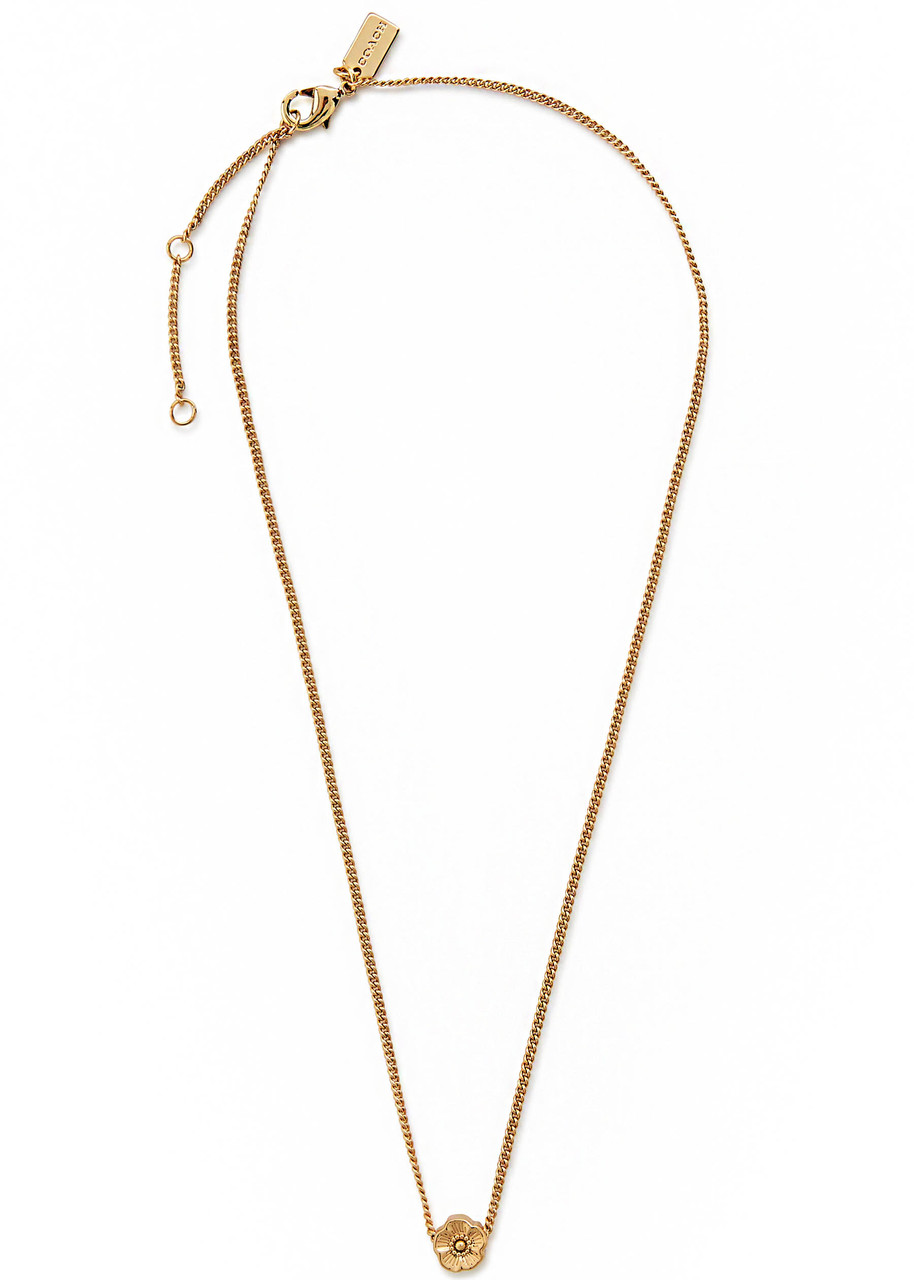 Coach Tea Rose Necklace In Gold