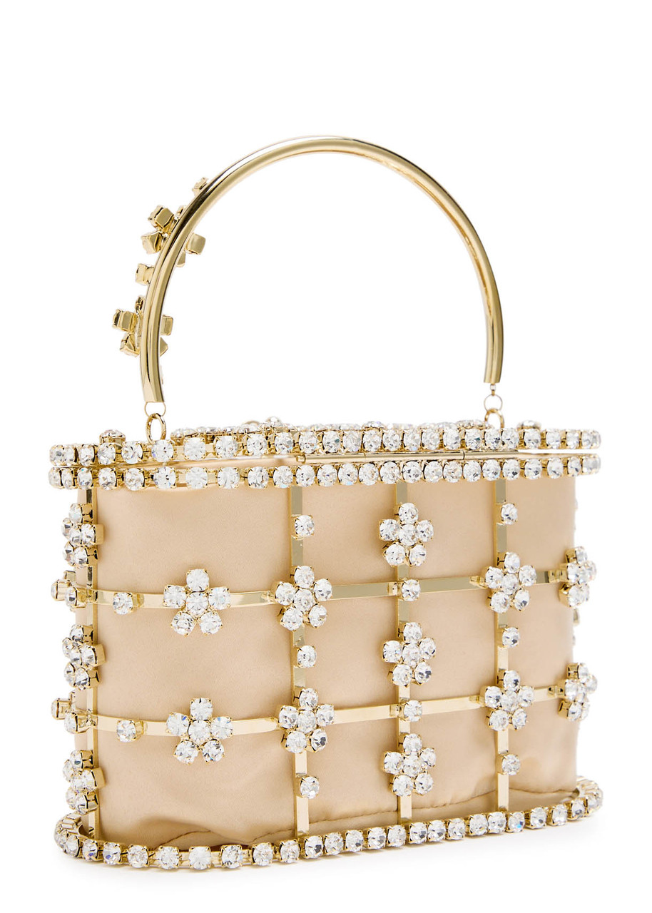 Rosantica Holli Anice Crystal-embellished Metal Top Handle Bag In Gold