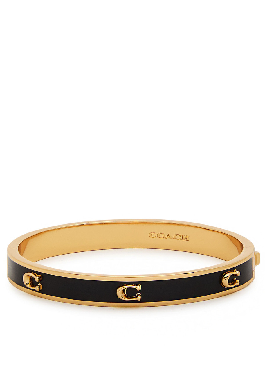 Coach Pegged Logo Enamelled Bracelet In Black
