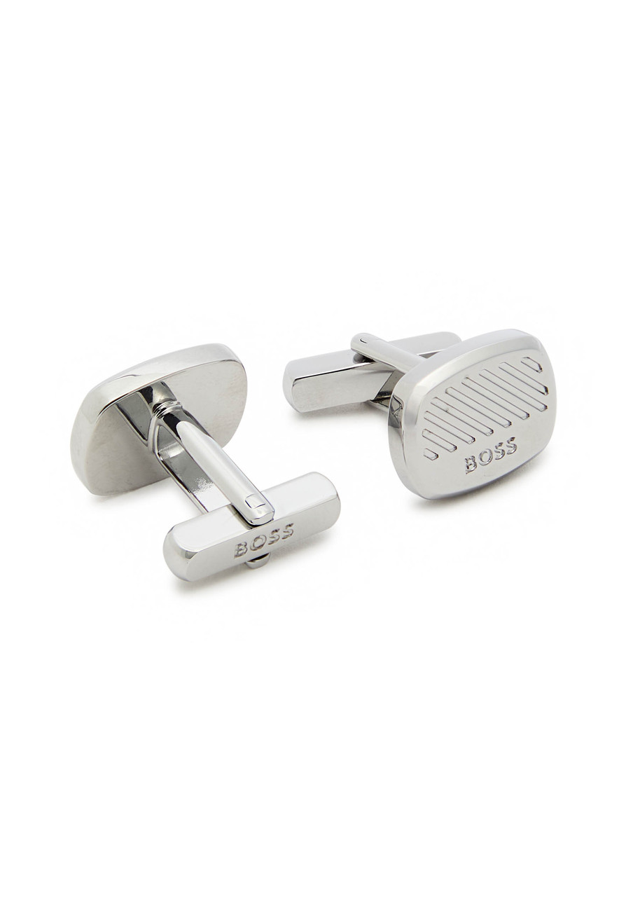 Hugo Boss Boss Casing Logo-engraved Cufflinks In Silver
