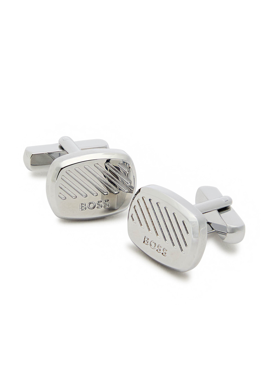 Hugo Boss Boss Casing Logo-engraved Cufflinks In Silver